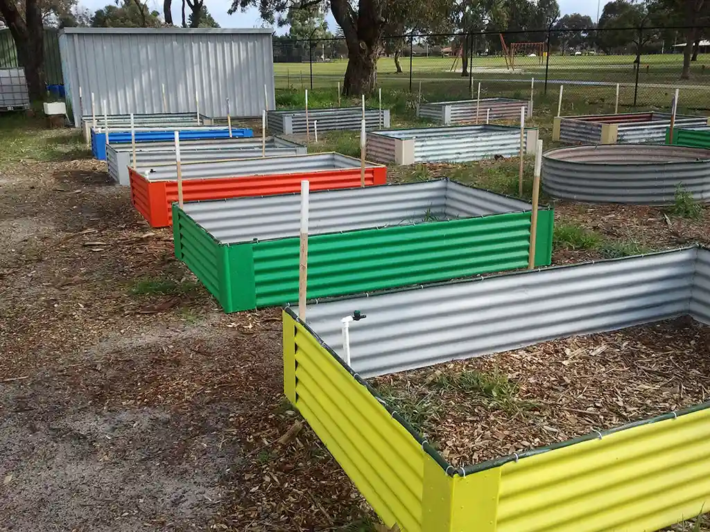 Colourful empty garden beds